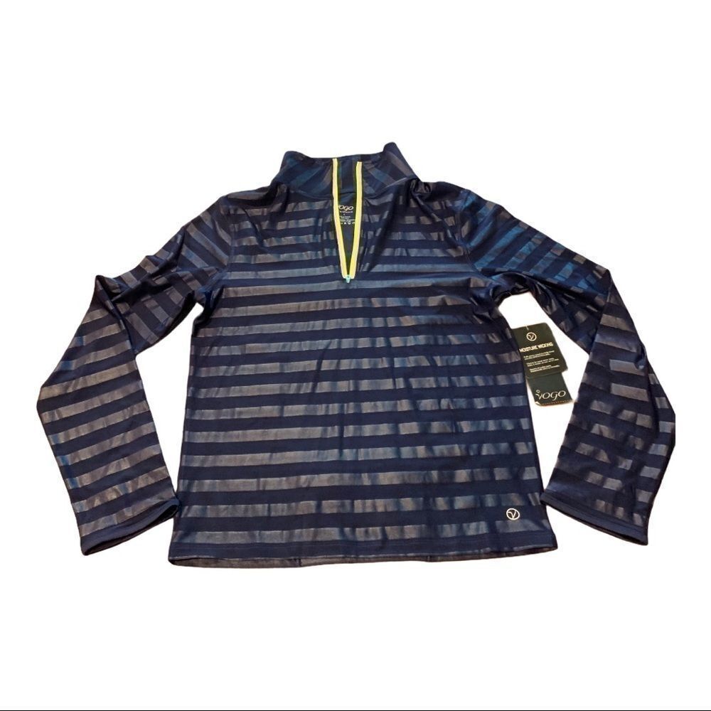 VOGO ATHLETIC Women’s Pullover Top Purple Blue Stripe LG NEW
